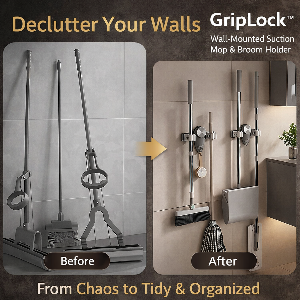 DRILL-FREE WALL-MOUNT MOP AND BROOM HOLDER