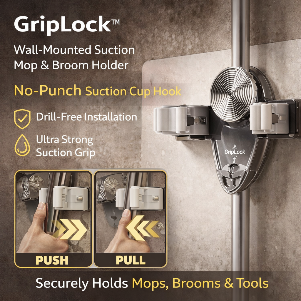 DRILL-FREE WALL-MOUNT MOP AND BROOM HOLDER