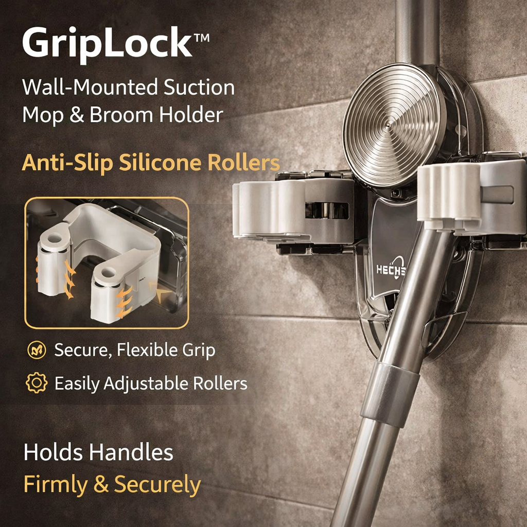 DRILL-FREE WALL-MOUNT MOP AND BROOM HOLDER