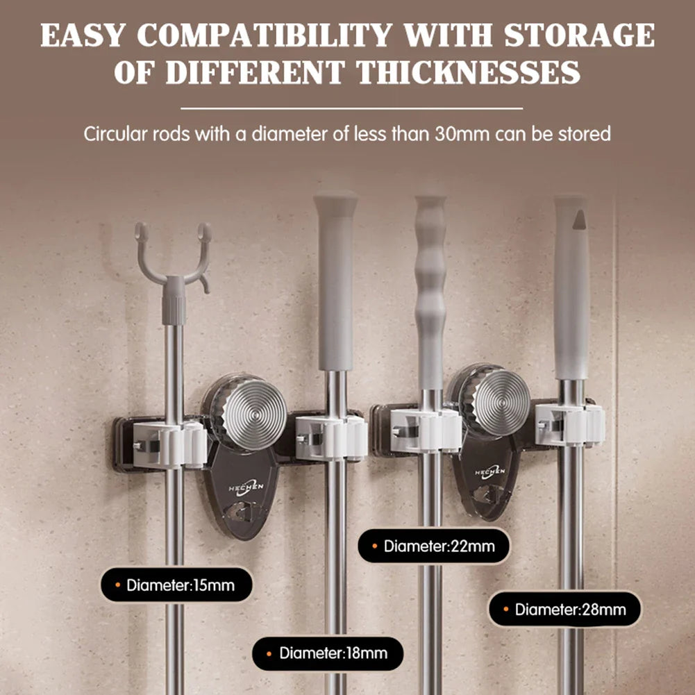 DRILL-FREE WALL-MOUNT MOP AND BROOM HOLDER