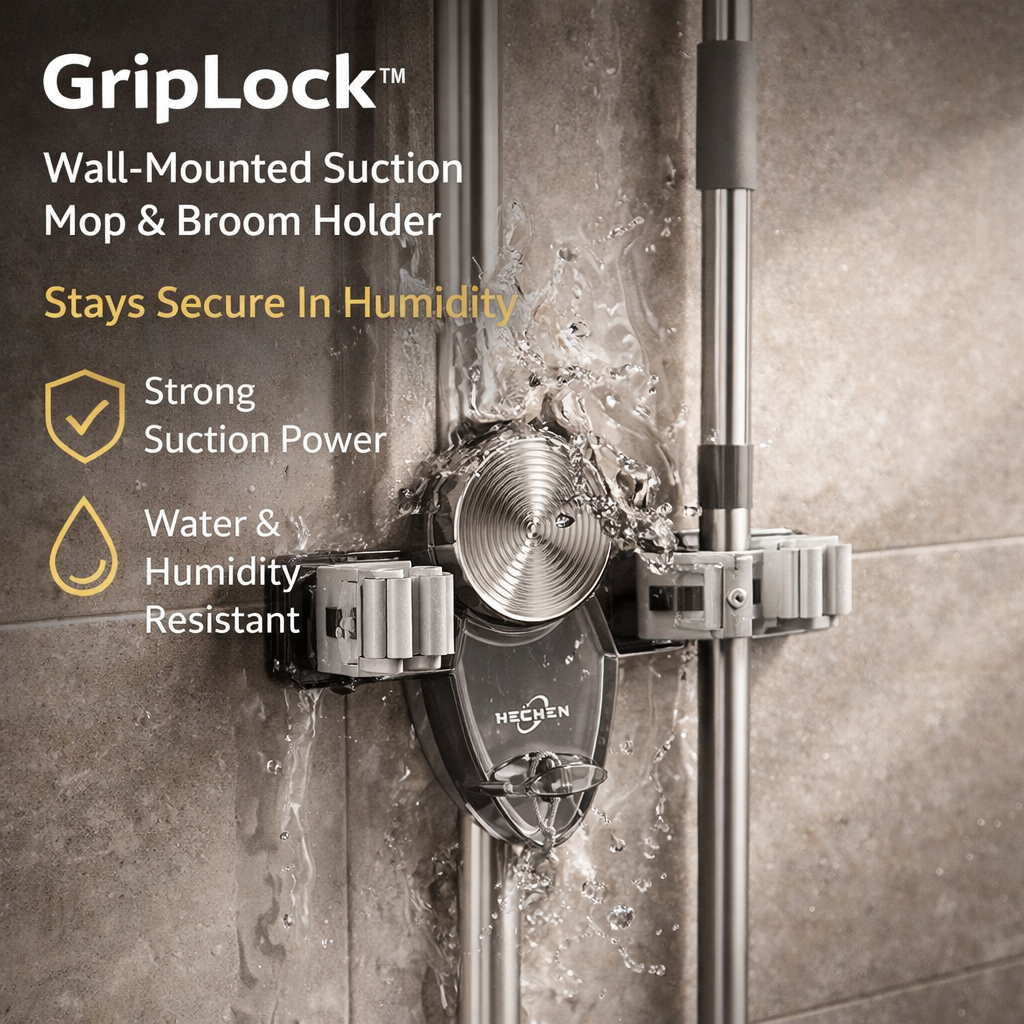 DRILL-FREE WALL-MOUNT MOP AND BROOM HOLDER