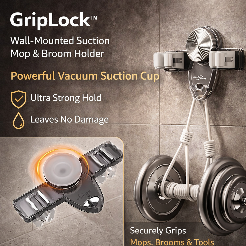 DRILL-FREE WALL-MOUNT MOP AND BROOM HOLDER