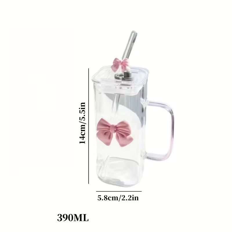 Bownot Glass Cup with Straws and Lids