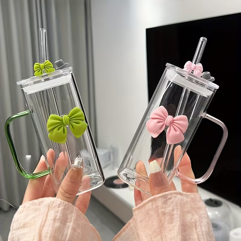 Bownot Glass Cup with Straws and Lids