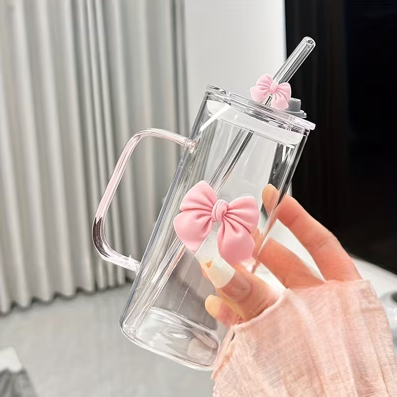 Bownot Glass Cup with Straws and Lids