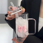 Bownot Glass Cup with Straws and Lids
