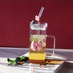 Bownot Glass Cup with Straws and Lids