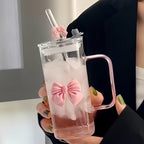 Bownot Glass Cup with Straws and Lids