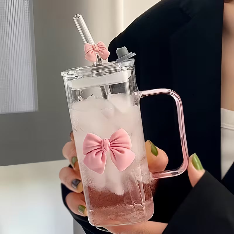 Bownot Glass Cup with Straws and Lids