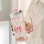 Bownot Glass Cup with Straws and Lids