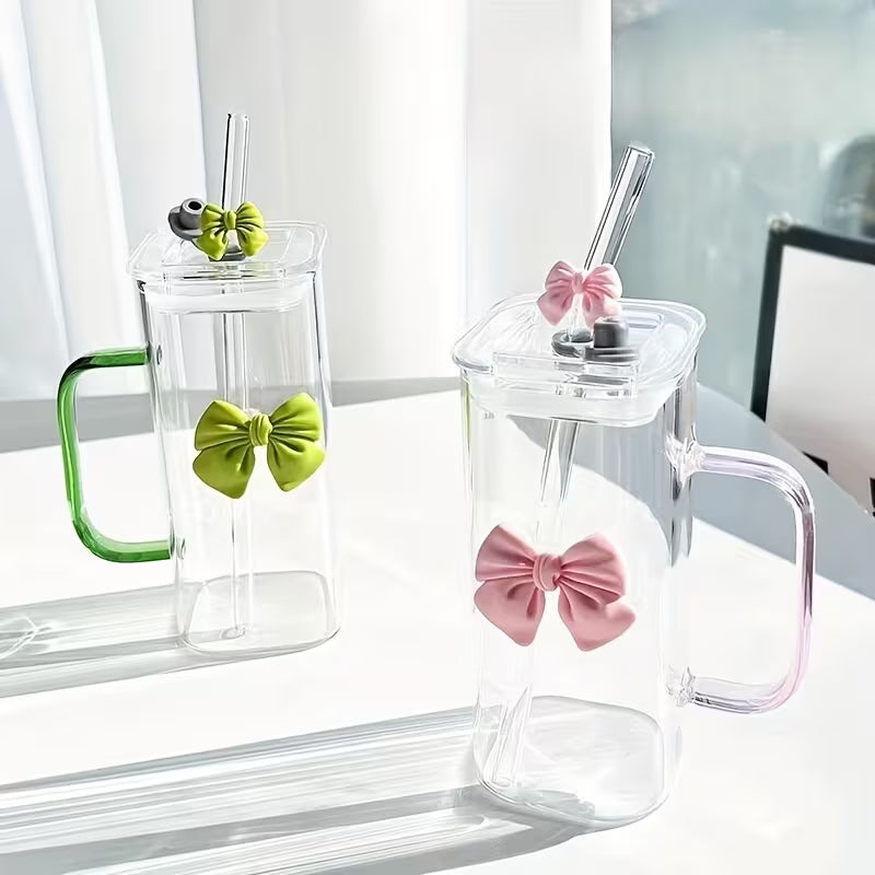 Bownot Glass Cup with Straws and Lids