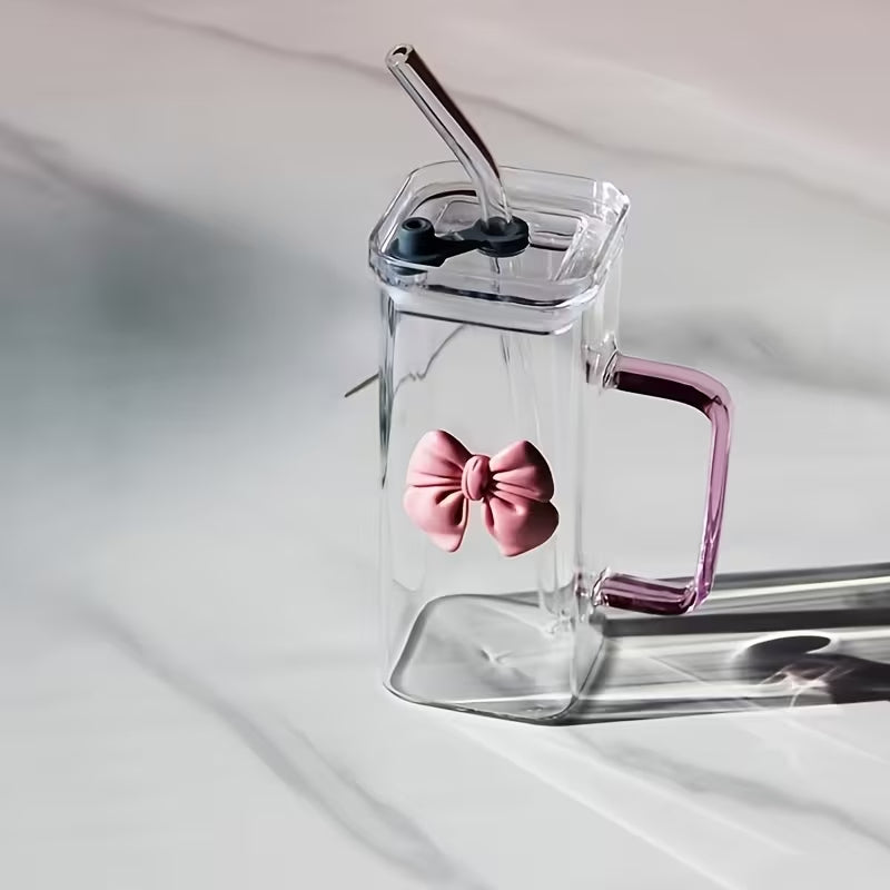 Bownot Glass Cup with Straws and Lids